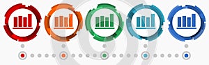 Graph, chart concept vector icon set, modern design abstract web buttons in 5 color options, infographic template