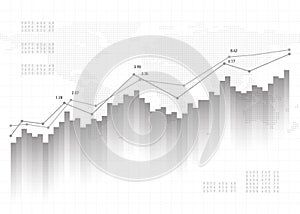 Graph chart data background. Finance concept, gray vector pattern. Stock market report statistics design photo