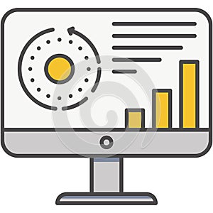 Graph and chart data diagram on computer icon