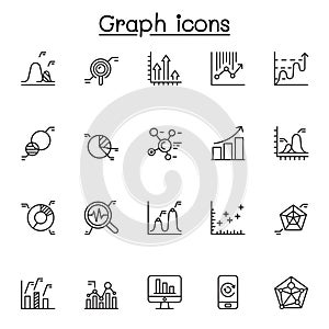 Graph, chart, diagram icon set in thin line style