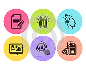 Graph chart, Idea and Creativity icons set. Article, Analytics graph and Bill accounting signs. Vector