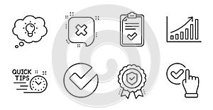 Graph chart, Insurance medal and Checkbox icons set. Energy, Checklist and Verify signs. Vector