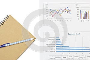 Graph chart and notebook with pen - Business concept