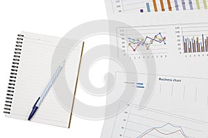 Graph chart and notebook with pen - Business concept