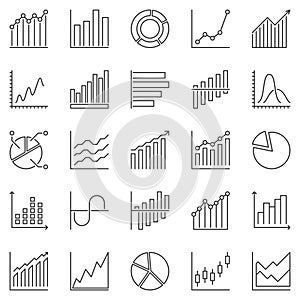 Graph and Chart outline icons - vector Statistics symbols