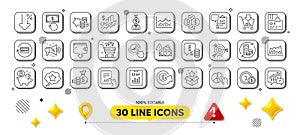 Graph chart, Payment click and Document line icons pack. For web app. 3d design elements. Vector