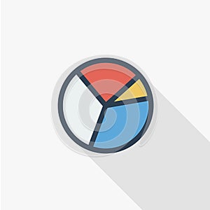 Graph chart, pie diagram thin line flat color icon. Linear vector symbol. Colorful long shadow design.