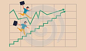 Graph climbing smooth and business stairs motivation to man. Forward diagram way and progress people vector illustration concept.