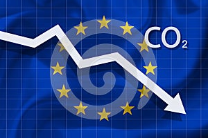 Graph of decline level of air pollution with carbon dioxide  in EU.  Ecological concept photo