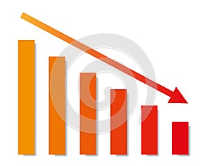 Graph with decrease report. Diagram with recession and bankruptcy progress. Business and finance vector