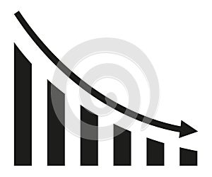 Graph with decrease report. Diagram with recession and bankruptcy progress. Business and finance vector