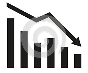 Graph with decrease report. Diagram with recession and bankruptcy progress. Business and finance vector
