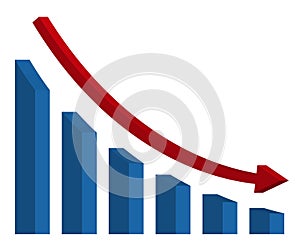 Graph with decrease report. Diagram with recession and bankruptcy progress. Business and finance vector