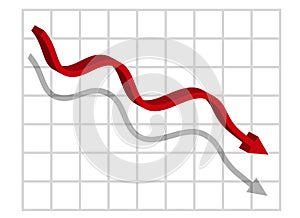 Graph with decrease report. Diagram with recession and bankruptcy progress. Business and finance vector