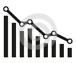 Graph with decrease report. Diagram with recession and bankruptcy progress. Business and finance vector