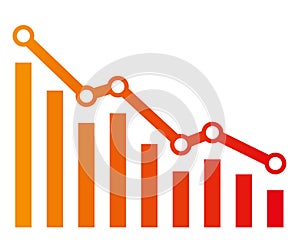 Graph with decrease report. Diagram with recession and bankruptcy progress. Business and finance vector