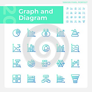 Graph and diagram gradient linear vector icons set