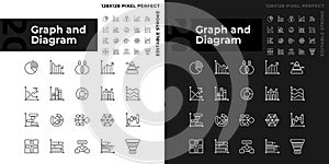 Graph and diagram linear icons set for dark, light mode