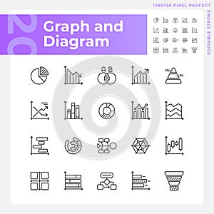 Graph and diagram linear icons set