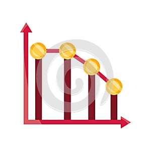 Graph down arrow money stock market crash isolated icon