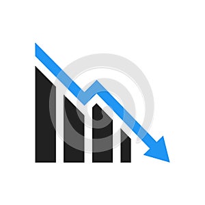 Graph down icon. Chart below and loss, reduction symbol. Flat Vector photo