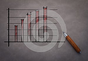 Graph drawing with pencil and bar chart analysis