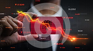 Graph Falling Down in Front Of  Albania Flag. Crisis Concept