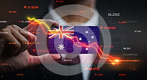 Graph Falling Down in Front Of  Australia Flag. Crisis Concept
