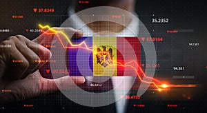 Graph Falling Down in Front Of Moldova Flag. Crisis Concept photo