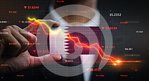 Graph Falling Down in Front Of Qatar Flag. Crisis Concept