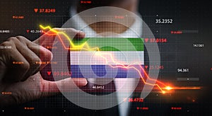 Graph Falling Down in Front Of Sierra Leone Flag. Crisis Concept