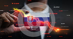 Graph Falling Down in Front Of Slovakia Flag. Crisis Concept