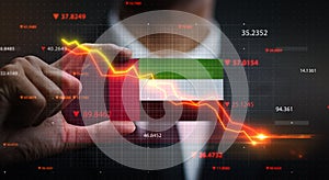 Graph Falling Down in Front Of United Arab Emirates Flag. Crisis Concept