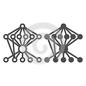 Graph with grid connections line and solid icon, neural network concept. Vector graphics. Data algorithm, deep learning