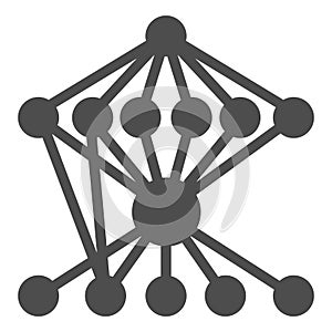 Graph with grid connections solid icon, neural network concept. Vector graphics. Data algorithm, deep learning sign on