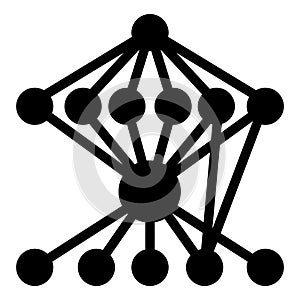 Graph with grid connections solid icon, neural network concept. Vector graphics. Data algorithm, deep learning sign on