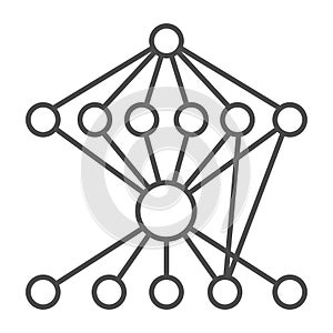 Graph with grid connections thin line icon, neural network concept. Vector graphics. Data algorithm, deep learning sign