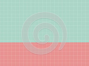 Graph grid paper sheet texture, seamless pattern with squares white straight lines on green pink background. Illustration business