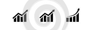 Graph growing up vector icon. economy graphic growth arrow rise. market chart sign isolated on white background. development