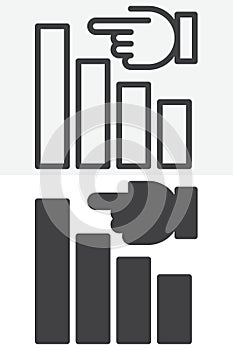 Graph and hand line and solid vector icon set