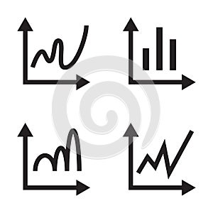 Graph icon set, simple chart symbol, black isolated on white background, vector illustration.