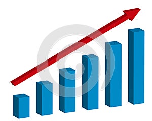 Graph with increase report. Diagram with rise and gain progress. Vector