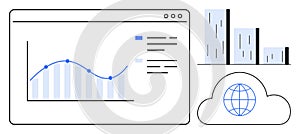 Data Analytics Dashboard with Graphs, Bar Charts, and Cloud Technology Representation