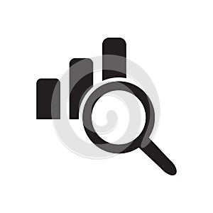 Graph and magnifier icon, vector isolated