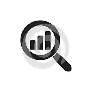 Graph and magnifier icon, vector isolated
