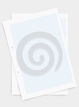 Graph paper sheet background with blue pattern area for creative