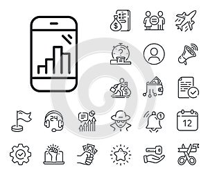 Graph phone line icon. Column chart sign. Salaryman, gender equality and alert bell. Vector