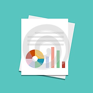 Graph, reports on white paper icon. Data analysis concept vector illustration. Flat design style