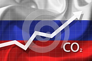 Graph of rising carbon dioxide level in Russia. Air pollution concept. Ecological catastrophe