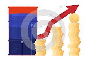 Graph of rising oil prices. Barrel of oil in section. Vector illustration on a white background photo